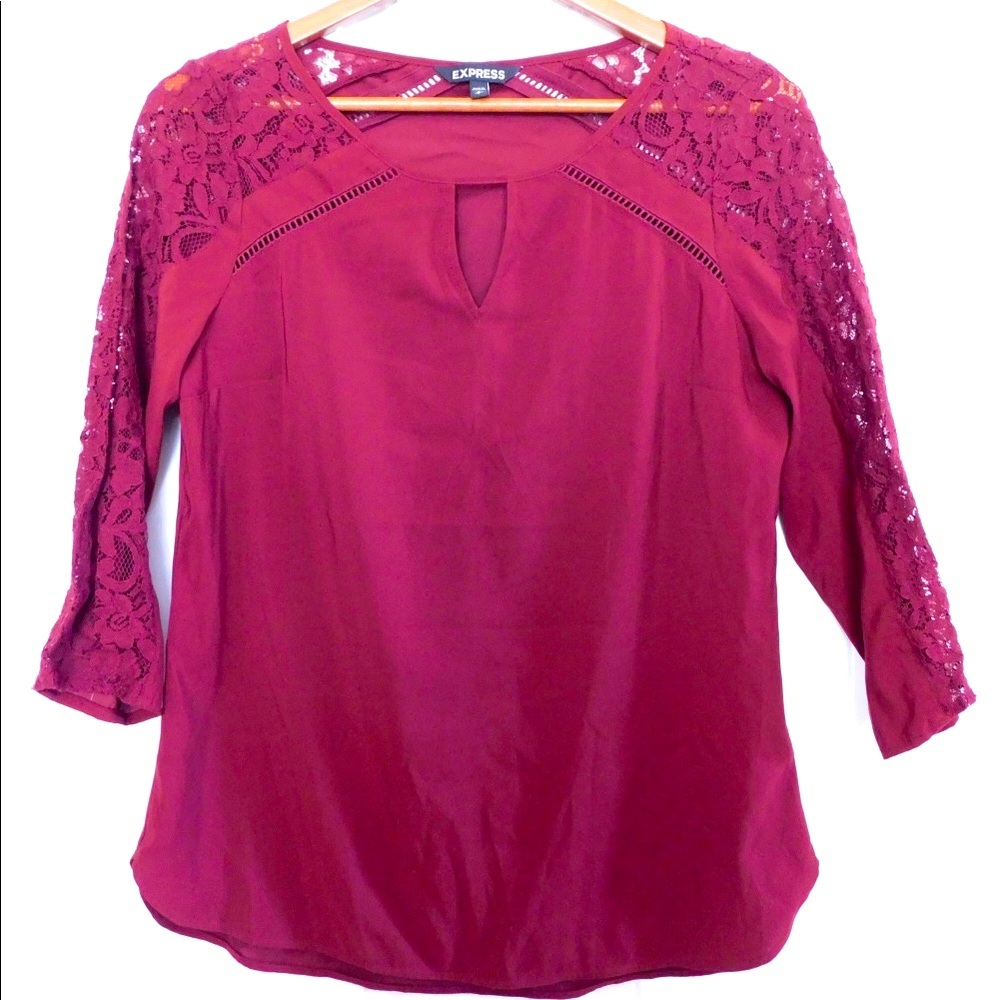 Red Express blouse with lace sleeve